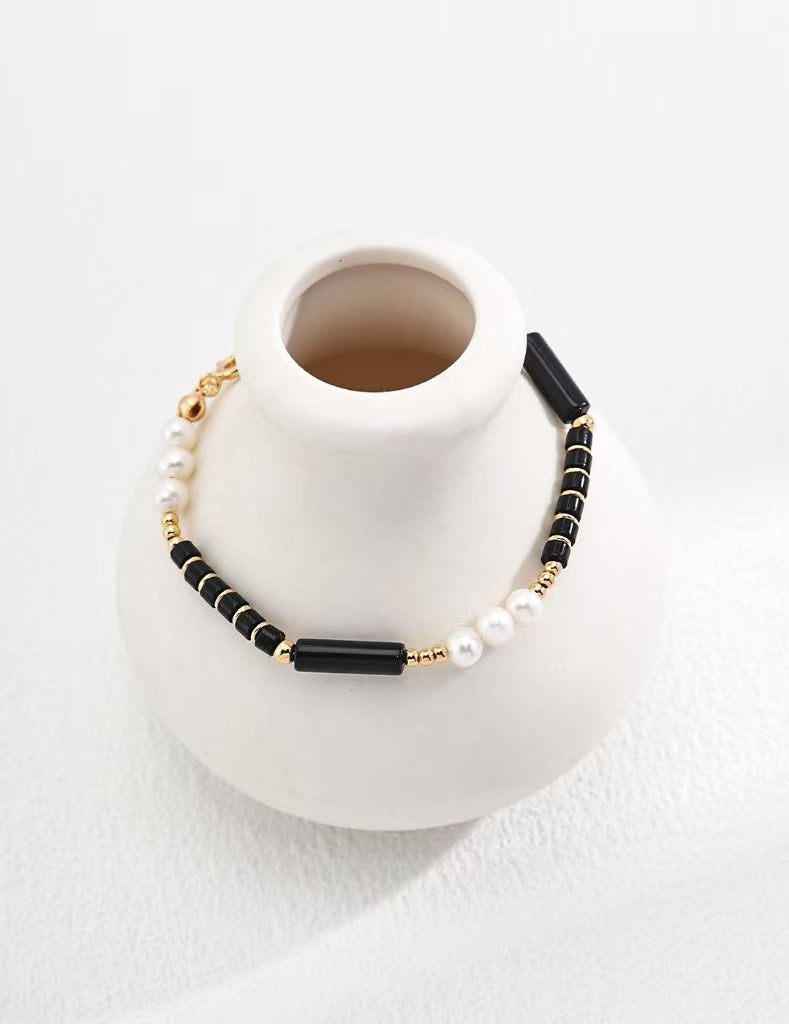 Sterling Silver Pearl & Agate Necklace & Bracelet Jewelry Set