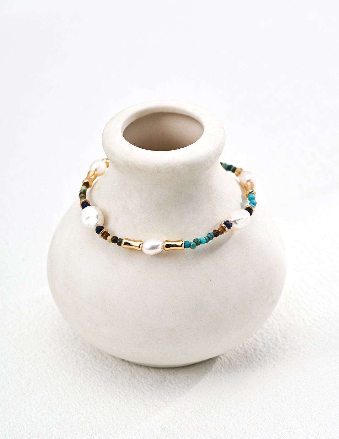 S925 Sterling Silver Vintage Natural Pearl, Lapis Lazuli & Turquoise Necklace & Bracelet Set