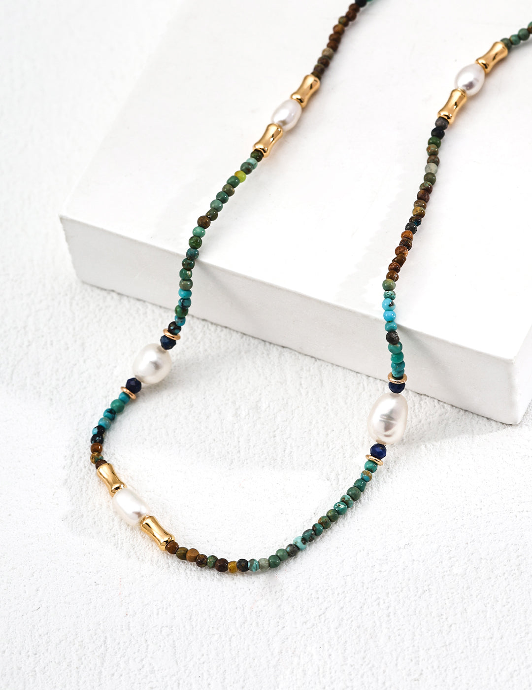 S925 Sterling Silver Vintage Natural Pearl, Lapis Lazuli & Turquoise Necklace & Bracelet Set