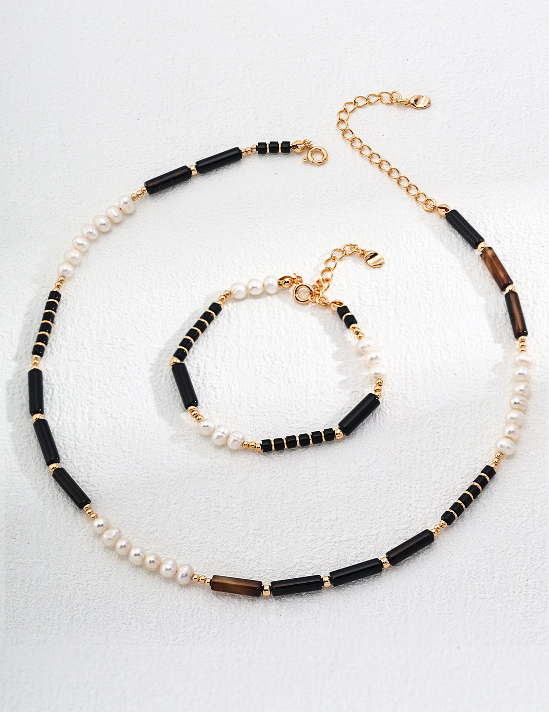 Sterling Silver Pearl & Agate Necklace & Bracelet Jewelry Set