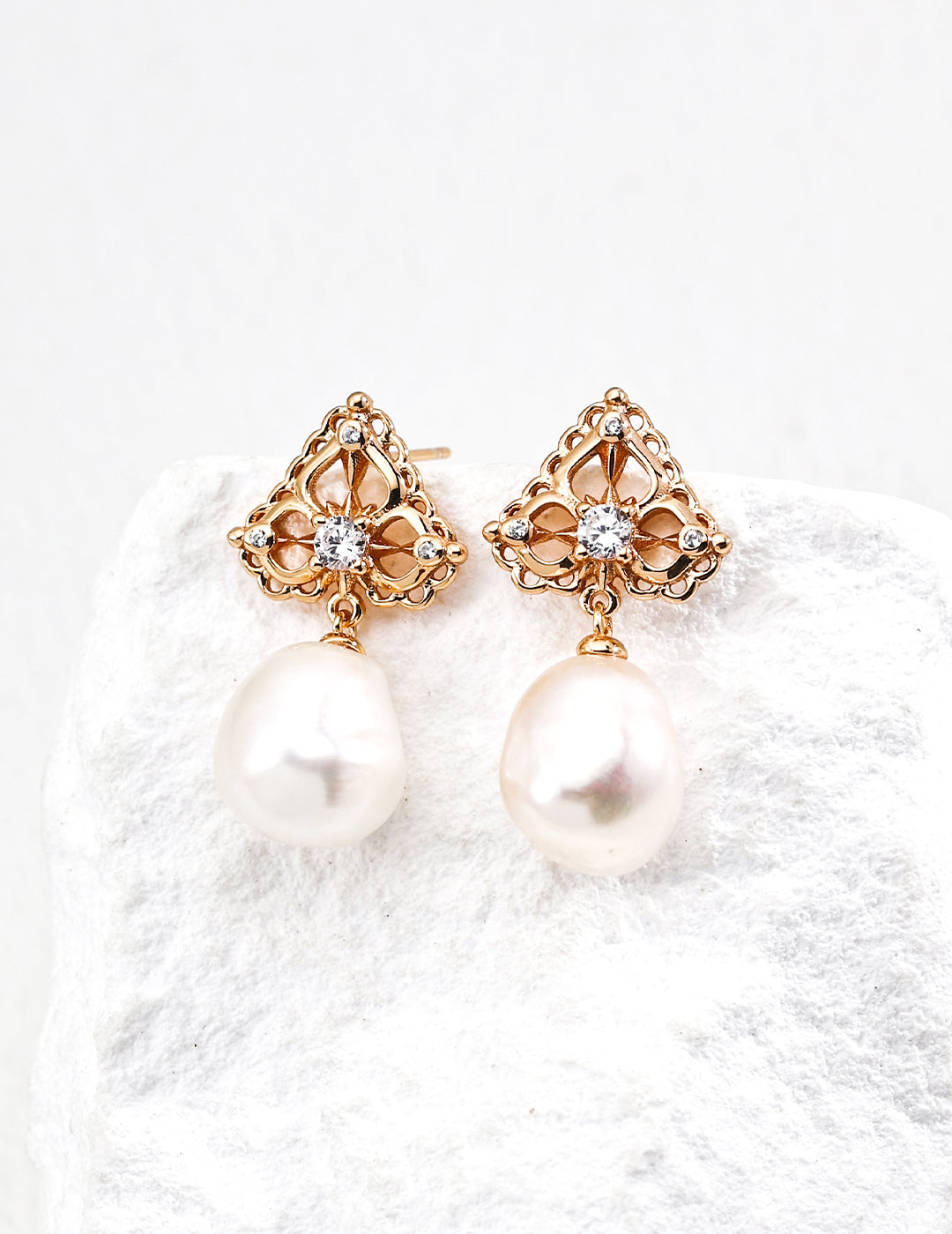 S925 Silver Natural Pearl & Cubic Zirconia Earring Necklace Jewelry Set